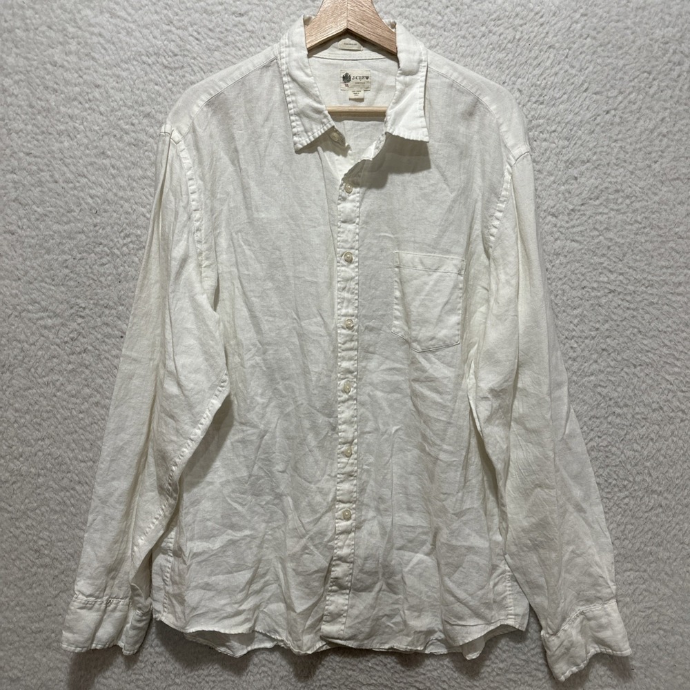 J. Crew Shirtings Men's Long Sleeve Shirt Size XL White Tailored Fit Button Down